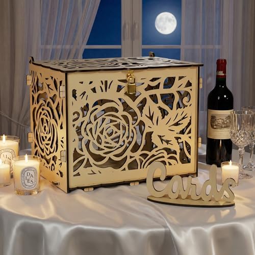 Jolik DIY Wedding Card Box, Large Rustic Locking Money Box Holder for Wedding Reception, Gift Card & Envelope Storage, Anniversary & Birthday Party Decoration, Bridal or Baby Showers (Yellow)