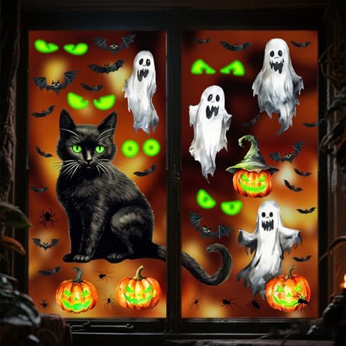 Halloween Ghost Cat Window Clings Pumpkin Bat Eyes Wall Decals Decorations
