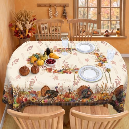 Thanksgiving Tablecloth Oval 60 x 102 Inch, Stain Resistant Machine Washable Fabric Polyester Turkey Harvest Table Cloth Oval Thanksgiving Tablecloth Table Cover for Kitchen Dining Party