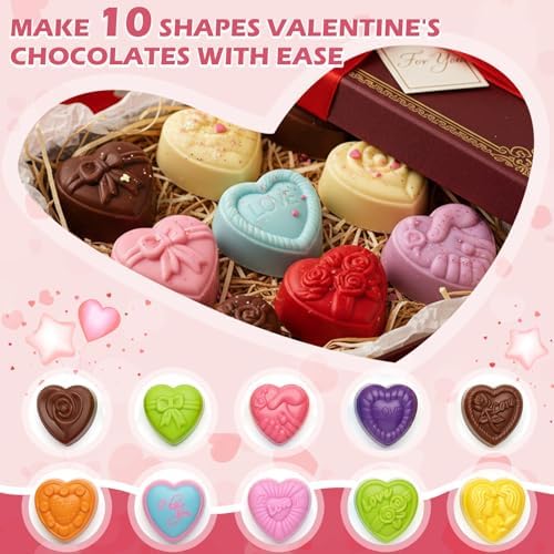 HKNMTT Heart Molds Silicone Valentine's Day Chocolate, Small 10 Love Conversation Shapes Truffle Gifts Bite Size 3D Rose Candy Mould Gummy Jello Gelatin Cute Wax Melt Ice Cube Handmade Soap DIY Making