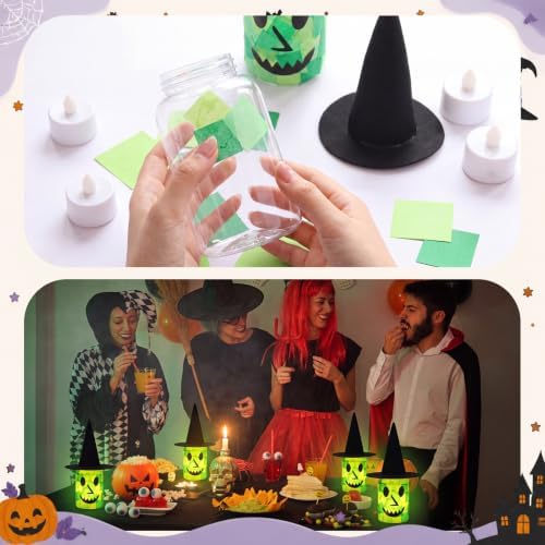 Qinyoung 12 Pcs Halloween Witch Crafts Witch Mason Jars with LED Light