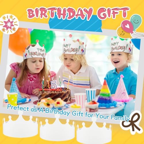 Jetec 50 Pcs White Paper Birthday Crown for Kid DIY Classroom, Cute