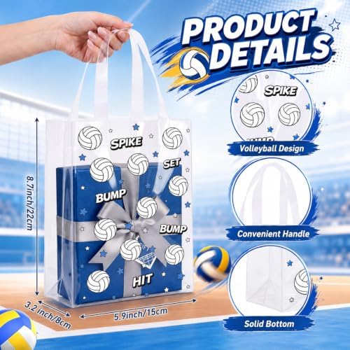 Pajean 24 Pcs Volleyball Theme Plastic Gift Bags with Handles, 5.9 x 8.7 x 3.1 Inch Volleyball PE Treat Bags, Sport Candy Goodie Pouches for Sports Senior Night, Team Gifts, Event Supplies Decoration