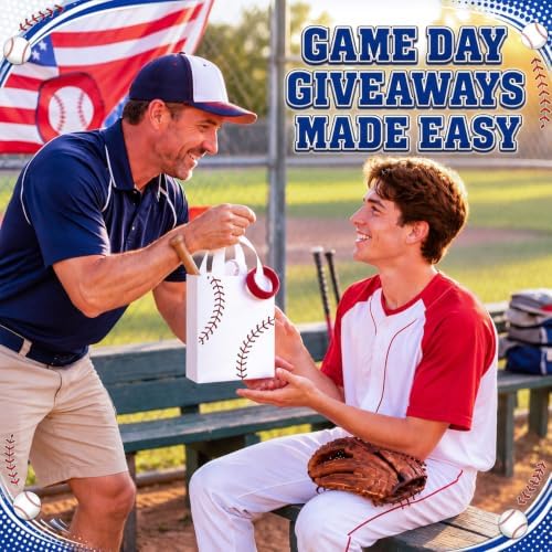 Pajean 24 Pcs Baseball Clear Plastic Gift Bags with Handles, 5.9 x 8.7 x 3.1 Inch Gameday PE Treat Bags, Red Stitching Candy Goodie Pouches for Team Parties, Sports Banquets, Birthday Event Supplies