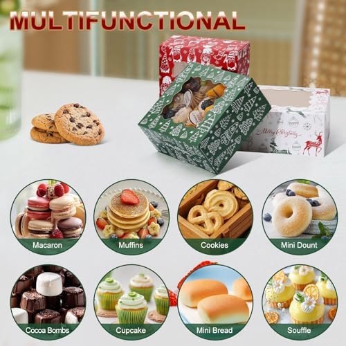 COTOPHER 30Pcs Christmas Cookie Boxes for Gift Giving, 6x6x3 in Bakery Box