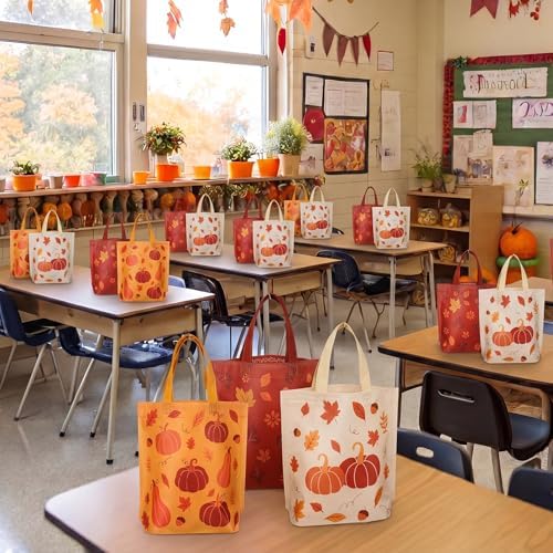 Hosuly 24 Pcs Thanksgiving Tote Bags Fall Pumpkin Gift Bags Bulk