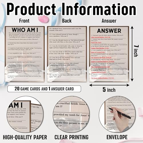 Easter Games for Adults and Kids, Who Am I Bible Trivia Game Cards, Easter Family Feud Game for Family Friends, Holiday Party Games for Activities Party Decorations Supplies, 5x7 Inch-A05