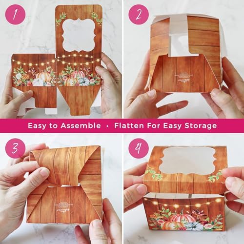 Fall Cookie Boxes with Window and Decorative Seal Sticker (Set of 30), Treat Boxes For Desserts, Party Favors For Guests