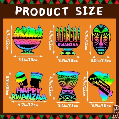 JULMELON 36 PCS Kwanzaa Crafts for Kids Holiday Magic Rainbow Scratch Cards