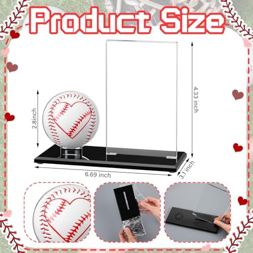 Colingmill Red Heart Baseball Dad Gifts Picture Frame and Baseball Display Case Set Ball and Card Holder for Dad Husband Boyfriend Home Office Table Decoration