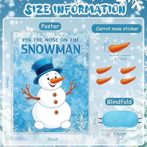 Faccito Pin The Nose on The Snowman Game, 24 Stickers 1 Blindfold