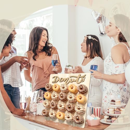 Donut Wall Display Stand, 2PCS Wooden Doughnut Holder Display 40 Donuts, Donut Holder Board for Donut Grow Up Party, Birthday, Wedding, Baby Shower, Donut Party Decorations (Natural)