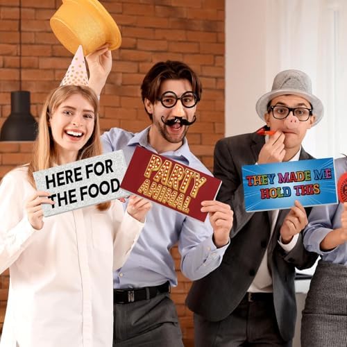 Beeveer 24 Designs Funny Photo Booth Props for All Occasions, PVC Signs