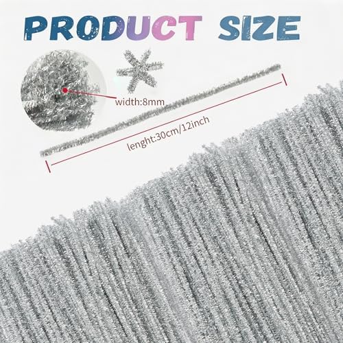 200Pcs Glitter Silver Pipe Cleaners Craft,Sparkly Pipe Cleaners,Art Aupplies Toys for Kids,DIY Craft Supplies for Halloween/Christmas Home Decor,Fidget Toys for Kids,Christmas Crafts for Girls 8-12