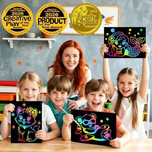 ZMLM 60Pcs Rainbow Scratch Drawing Art Paper Craft Set for Kids Boys Girls