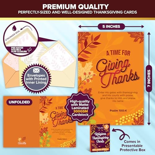 Decorably 18 Pack Foiled 5x7in Thanksgiving Cards Religious