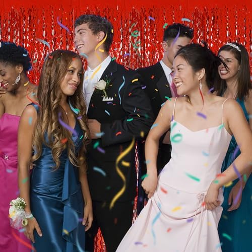 Red Tinsel Foil Fringe Curtains Wavy Backdrop for Parties Sparkle Metallic Wavy Foil Fringe Backdrop Curtain for Party Decorations Photo Booth Props Birthday Graduation Wedding Valentines Decor