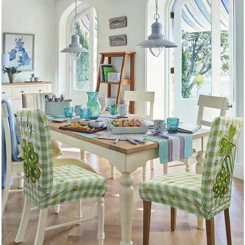 St. Patricks Day Chair Covers Set of 4 Green Shamrock Parsons Slipcovers