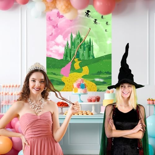 Faccito Witch Party Decorations Pin The Broom Pink and Green Games with Large Poster 24 Stickers and Blindfold Games Set for Halloween Witch Party Decorations Pink and Green Activities Supplies