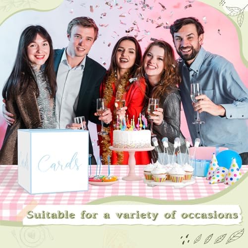 WNINK White and Blue Card Box for Parties, Weddings, Birthdays, Bridal & Baby Showers, Anniversaries, Graduations & Retirements Party Decorations – Cards, Raffle, Wishes & Money Card Boxes