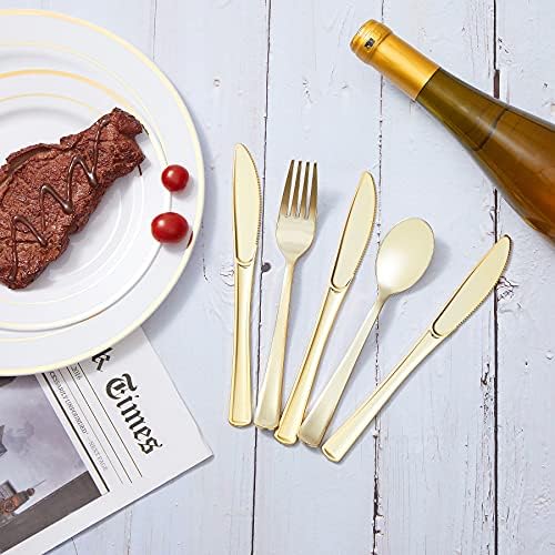 N9R 160PCS Gold Plastic Silverware, Disposable Plastic Cutlery/Utensils