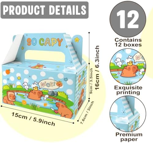 12 Pcs Capybara Party Favor Boxes Kids Birthday Candy Goodie Treat Bags