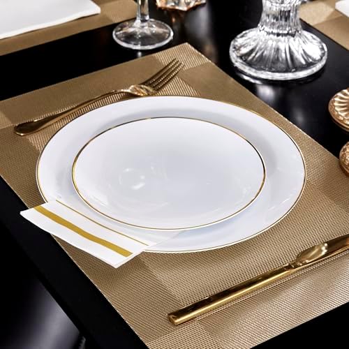 200 Pack 3-Ply Disposable Paper Napkins,White and Gold Trim Dinner Napkins
