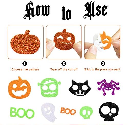 Halloween Foam Stickers, Glitter Halloween Stickers, Sparkle Self-Adhesive Pumpkin Ghost Shape Puffy Stickers for Halloween Party Supplies Decorations