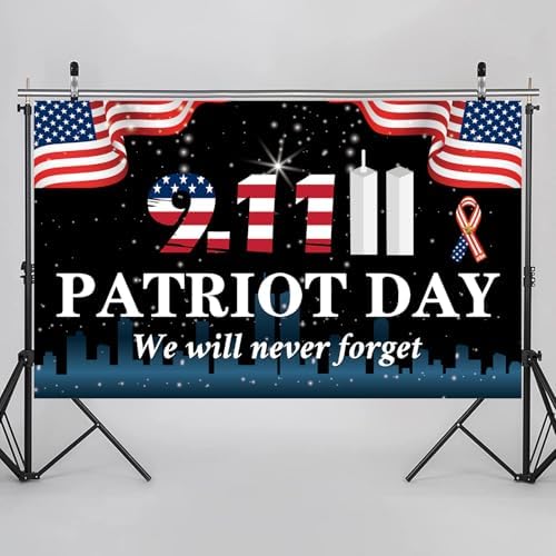 911 Never Forget Banner, Patriot Day Banner, 911 Patriot Day Flag, 911 Patriot Day Decorations, 911 Patriot Day We Will Never Forget Flag Wall Hanging Backdrop.