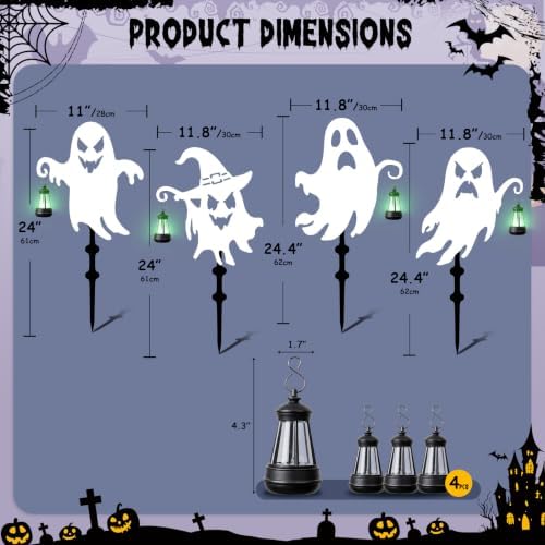 Halloween Ghost Garden Stakes, 4-Pack Solar Lighted Yard Decor