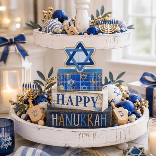 Lineshading 4 Pcs Hanukkah Table Decorations for Home, Star of David Signs