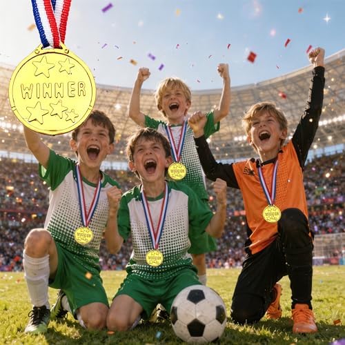 100 Pieces Gold Medals for Kids Medals for Awards Plastic Winner Award Medals for Sports, Competition, Talent Show, Spelling Bee Birthday Party Favors Gifts