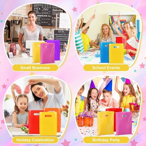 VieFantaisie 50 PCS Yellow Party Favor Bags, 8" x 11" Goodie Bags for Candy Treat Craft Easter Egg, Plastic Gift Bag with Die Cut Handles for Birthday Party, School Events & Small Business, Wedding
