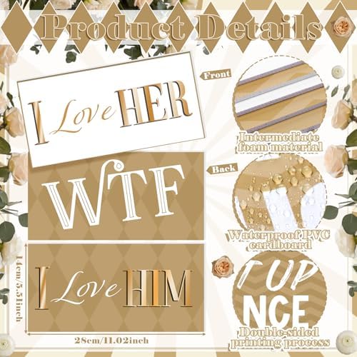 Beeveer 24 Designs Gold Wedding Photo Booth Props, Double Sided PVC Selfie