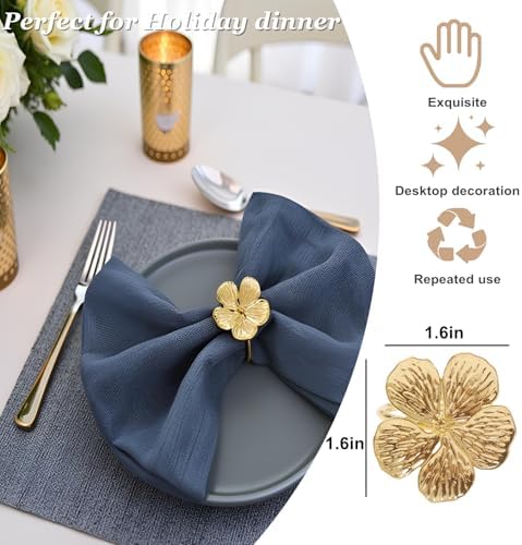 Flower Napkin Rings Set of 50, Shiny Fall Napkins Rings Gold Floral Holder