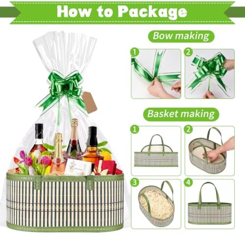 Dreamtop 3 Set Baskets for Gifts Empty, Woven Bamboo Gift Basket Empty Large with Handles, Sturdy Gift Basket Kit Empty to Fill for Christmas Birthday Baby Shower Wedding Gift (Green)