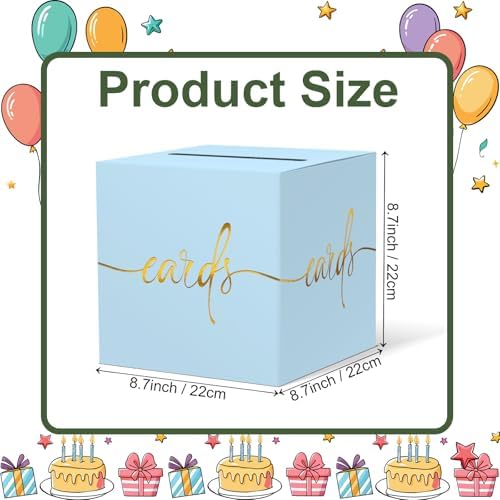2 Pack Light Blue Card Box with Gold Foil Design, Paperboard 8.7" Card Box for Birthday Wedding Party Graduation Retirement Anniversary Valentine's Day & Baby Showers, Raffle or Money Box