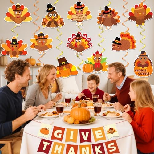 Thanksgiving Party Decorations, Thanksgiving Decorations Indoor Give Thanks Banner Hanging Swirls Centerpieces for Thanksgiving Party Supplies