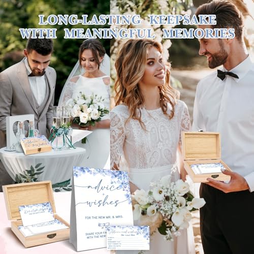 Advice And Wishes For the New Mr and Mrs - 50 Pcs Blue Flower Wedding Advice Cards Box, Advices and Wishes Cards For Bride and Groom,Newlyweds,Blue Flower Wedding Bridal Shower Decorations