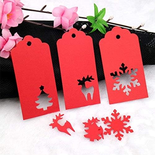 Christmas Holiday Tags,Christmas Gift Wrap Tags,Red Christmas Tree Snowflake Reindeer Tags,Red Paper Tags with Red and White String,150 Pcs