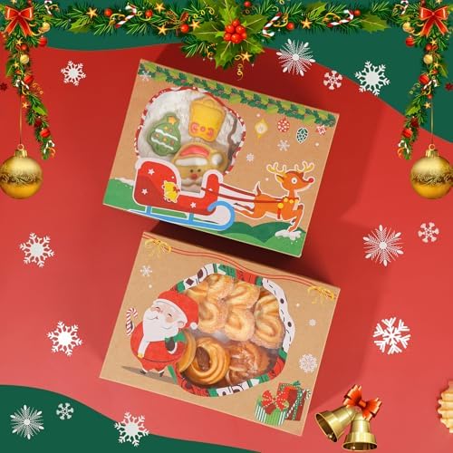 YEKTFS Festive Christmas Treat Boxes - 24 Pack, 8.25x6x2.75in, Brown, Rectangular, Flip Top Lids, Durable & Reusable, Perfect for Baked Goods & Gifts