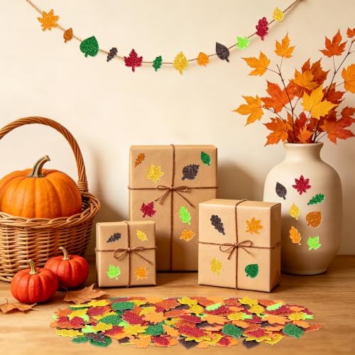 Foam Stickers, 511 PCS Glitter Foam Fall Leaf Stickers, 7 Colors