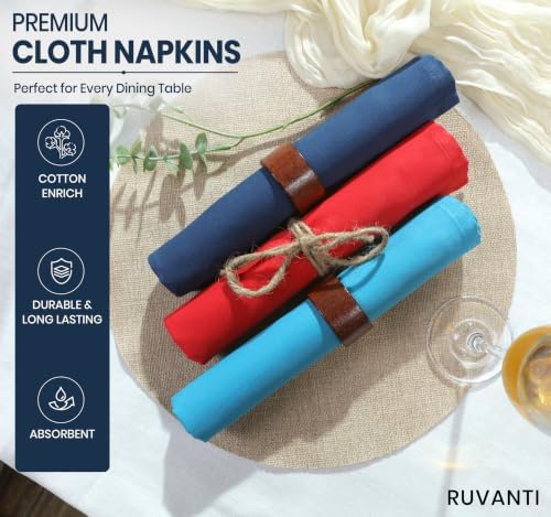 Ruvanti Cloth Napkins Set of 12, Cotton Enrich 18”x18” - Multi Color