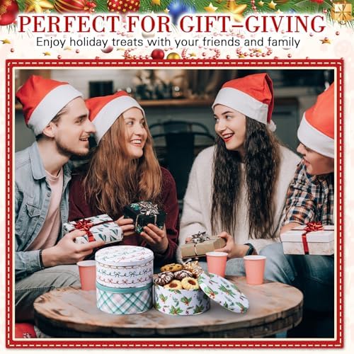 Yaomiao 12 Pack 5.3 Inch Christmas Cookie Tins with Lids, Delicate