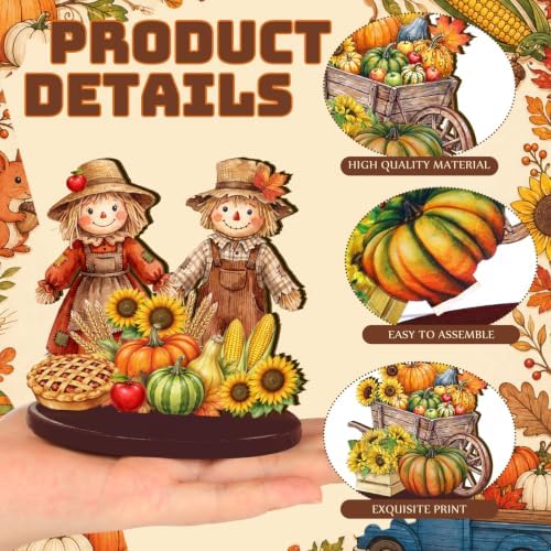 Wesiti 12 Pcs Thanksgiving Table Decorations, Wooden Fall Harvest Centerpiece, Pilgrim Turkey Gnome Table Topper Signs for Thanksgiving Tiered Tray Decor Party Favor