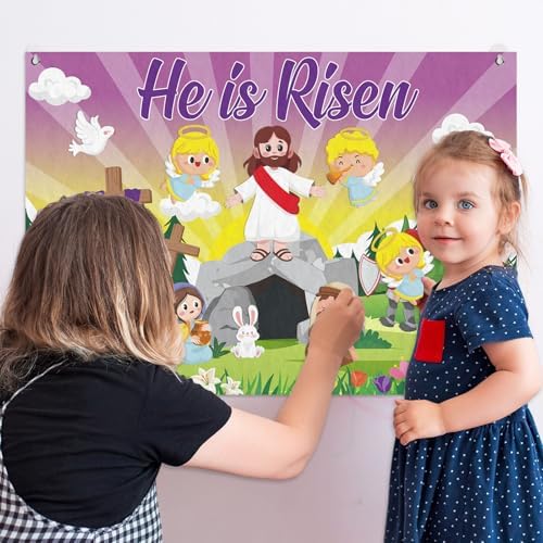 Cinrobiye Christian Easter Felt Board Set, Jesus Resurrection Story Scene with Reusable Pieces, Religious Teaching Tool Gift Set for Sunday School Classroom, Easter Basket Stuffers Party Favors