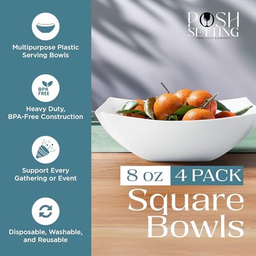 4 Pack Disposable White Plastic Serving Bowls Square Party Candy Use 64oz