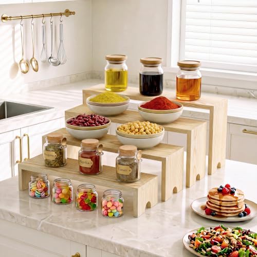 2 Set Wooden Cupcake Stand for Decor, 4 Tiered Display Risers