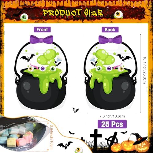 Fuutreo 25 Pcs Halloween Treat Bags with Handles, Cauldron Plastic