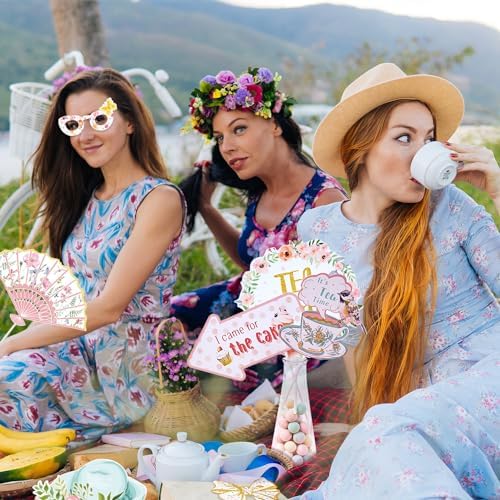 SUNBEAUTY 14 Pcs Tea Party Photo Booth Props Tea Party Decorations Alice in Wonderland Party Supplies Garden Party Bridal Shower for Girls Women